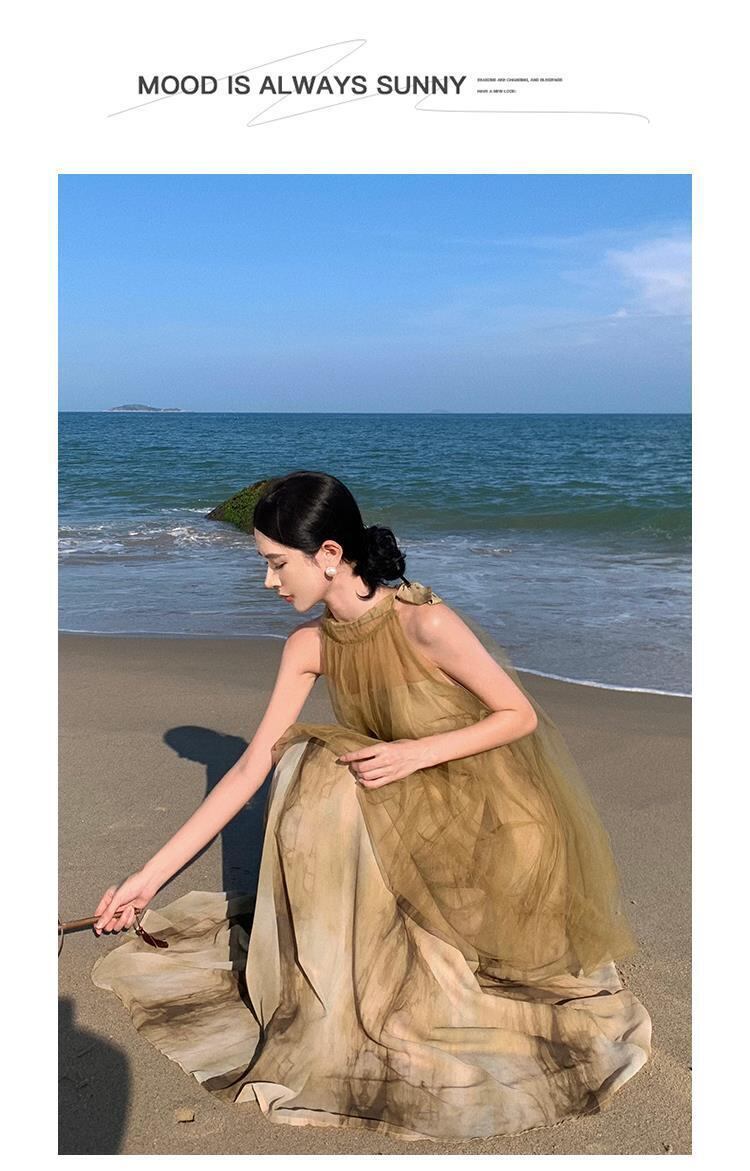 【dress】メッシュ偽二つ切り替えワンピース G20432