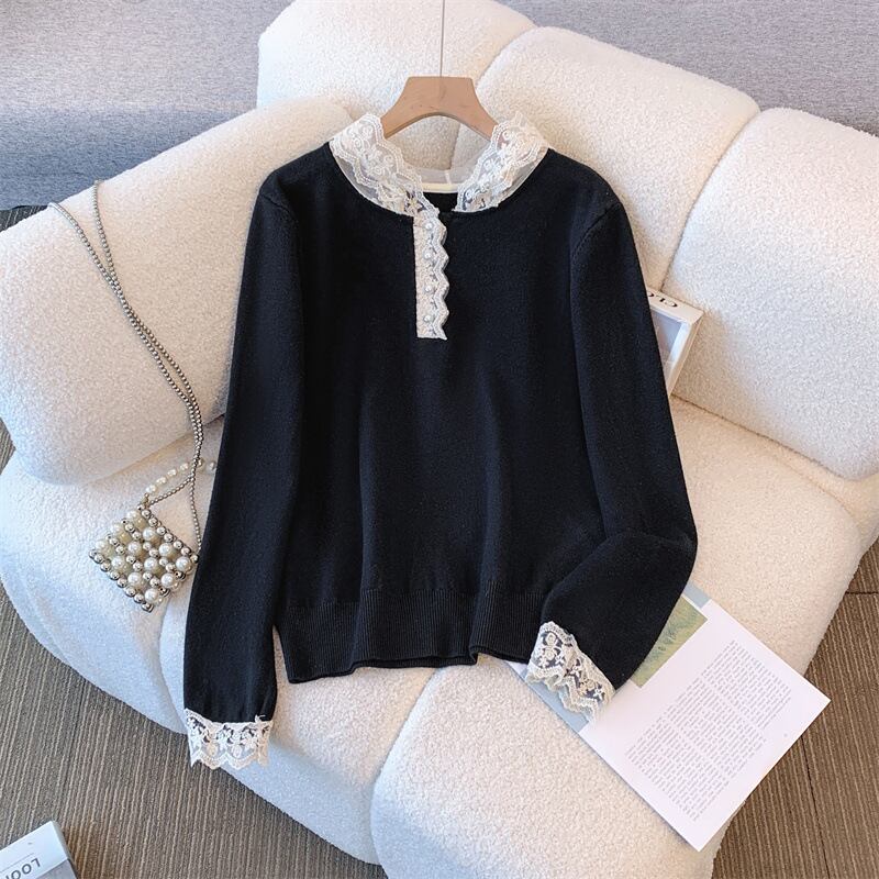 【tops】レース切り替えニットトップス　M28053