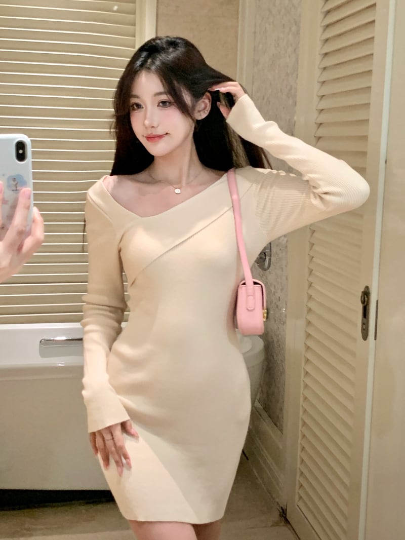 【dress】ボートネックニットワンピース G19208