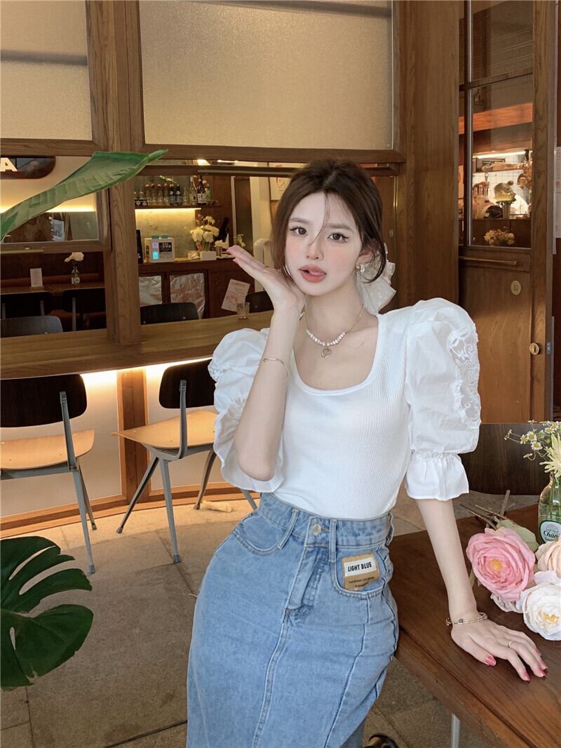 【tops】レース切り替えTシャツG20987