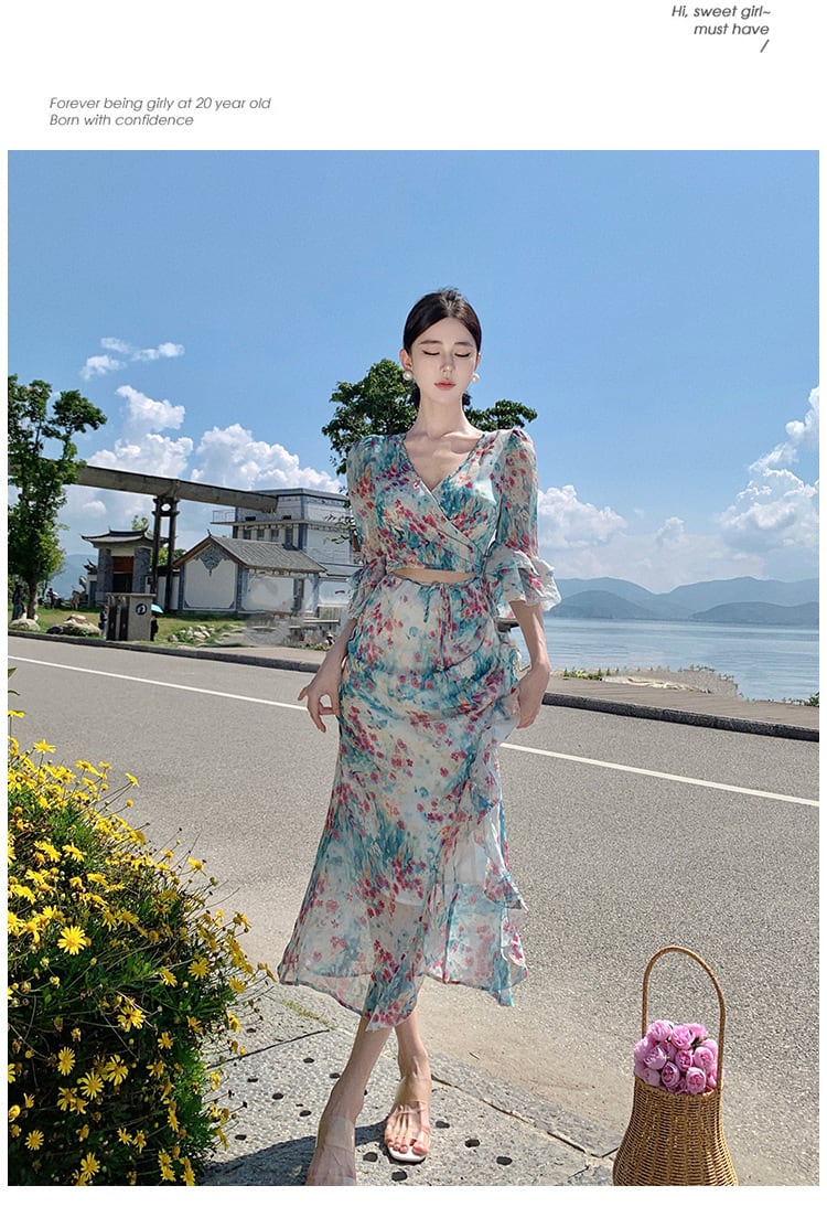 【dress】Vネック花柄ワンピース　M25286