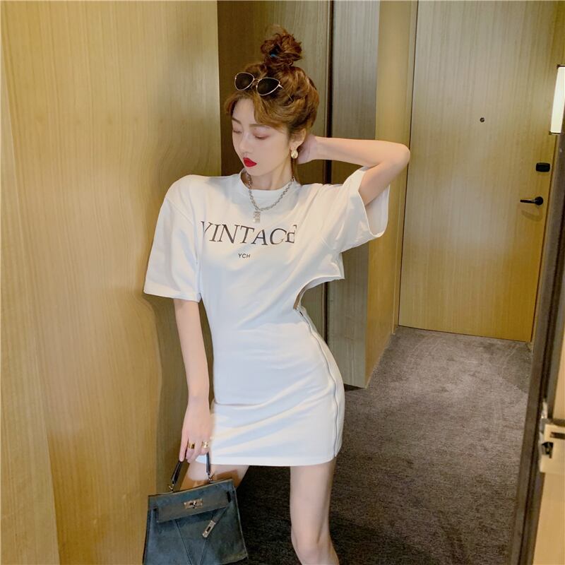 【dress】好感度UP!気質満点着痩せラウンドネックハイウエストワンピース G0744