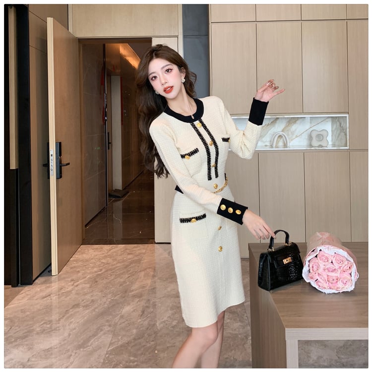 【dress】秋冬長袖ニットワンピース G18991