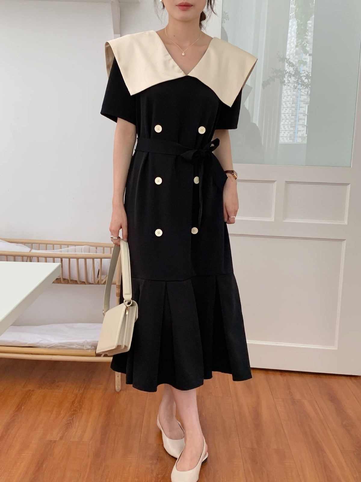 【dress】フリルダブルボタンワンピース　M24745
