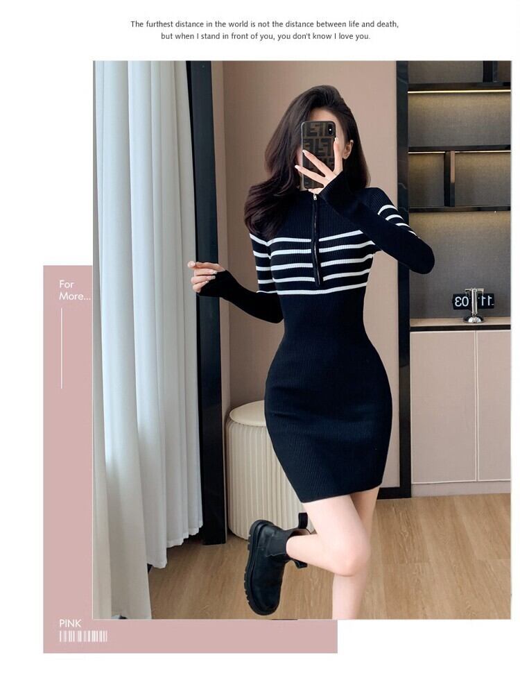【dress】ファスナーニットワンピース　M18651