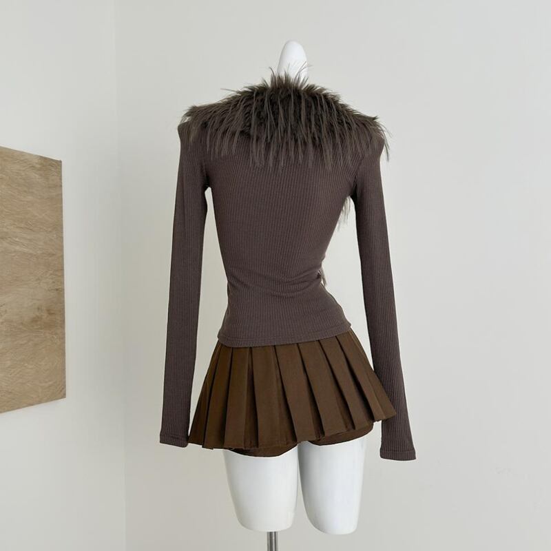 【tops】ファードッキングニットトップス Q7617