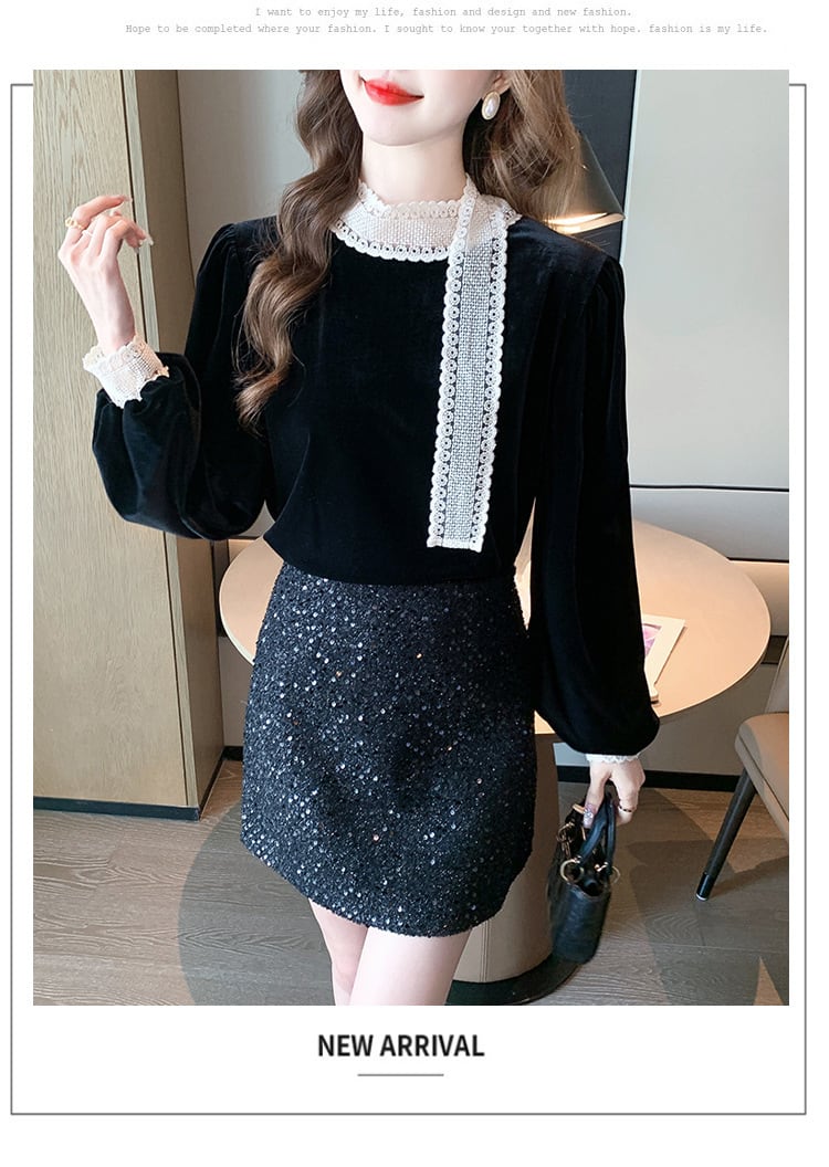 【tops】レース切り替えシャツトップス　M27569
