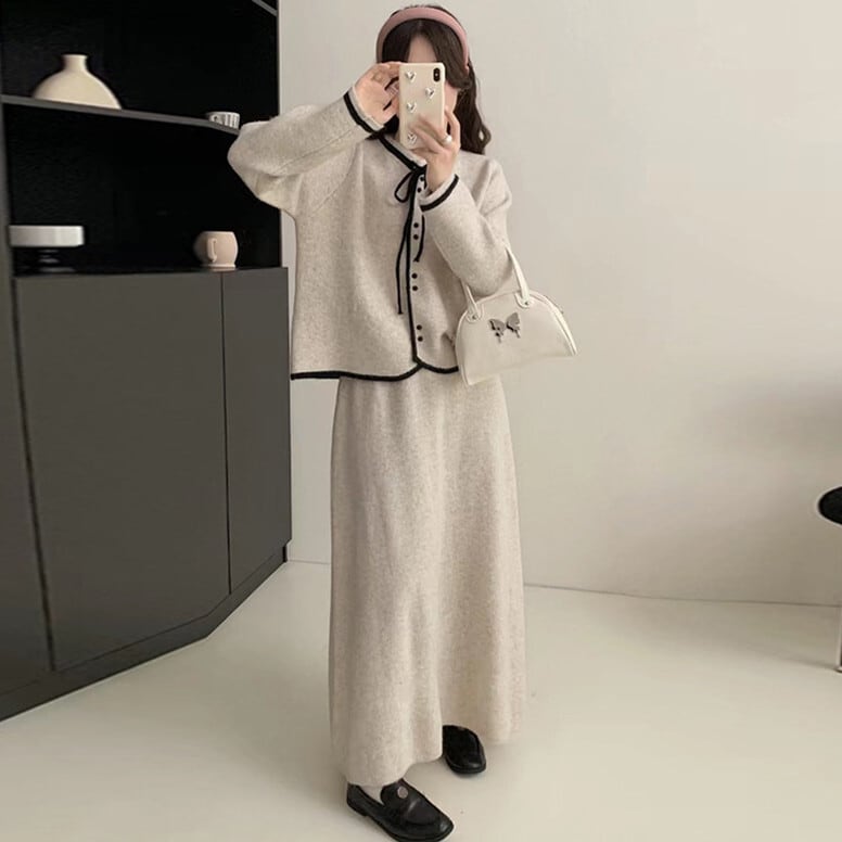 【set】ニットカーデ×スカートセット　M26274