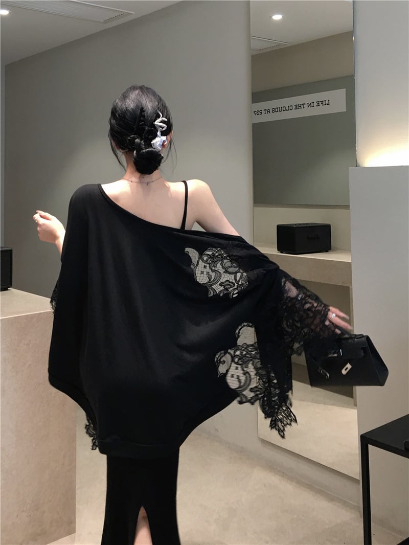 【set】ニットキャミワンピース×レースケープセット　M28179