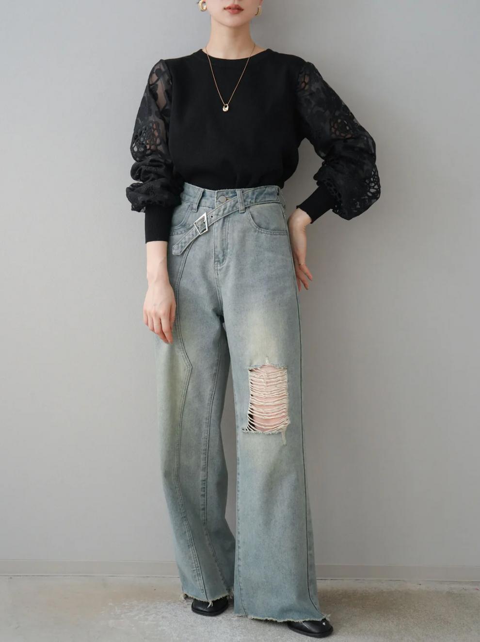 【tops】レース切り替えトップス　M29484