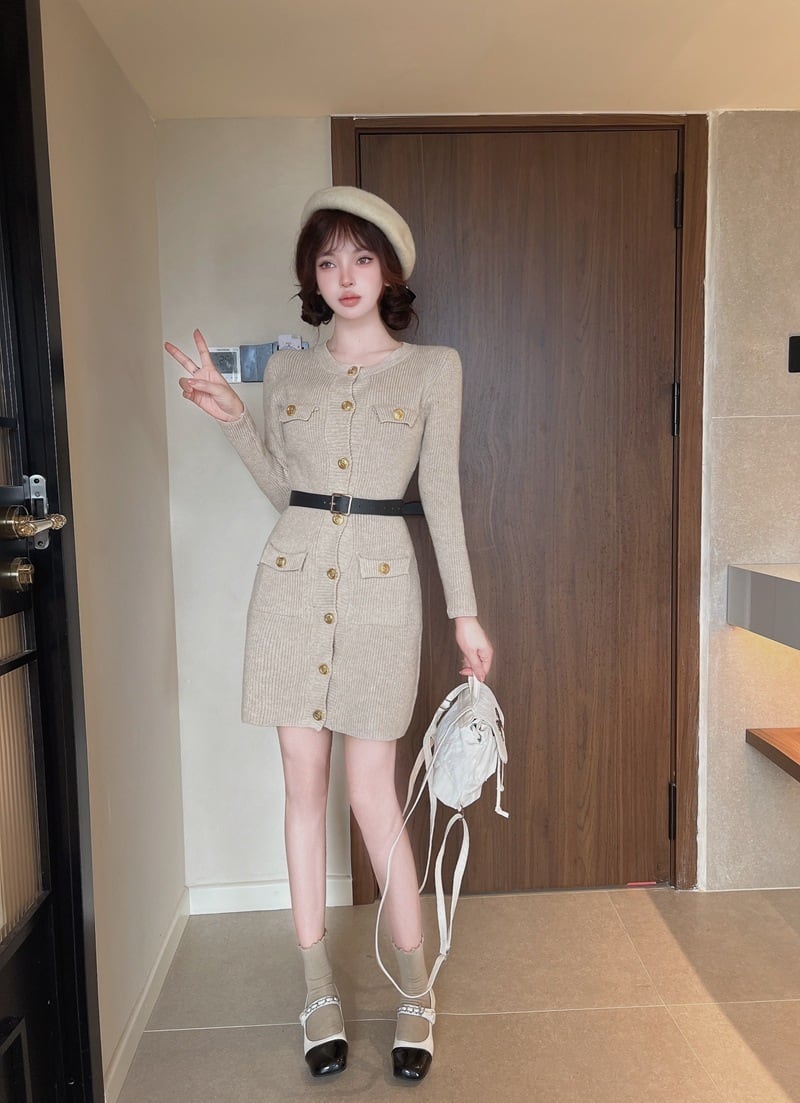 【dress】ボタンデザインニットワンピース　M27419