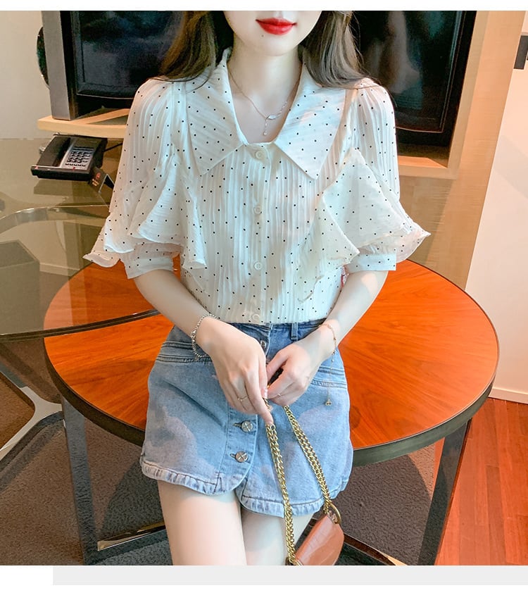 【tops】パフスリーブドット柄ブラウスG21556