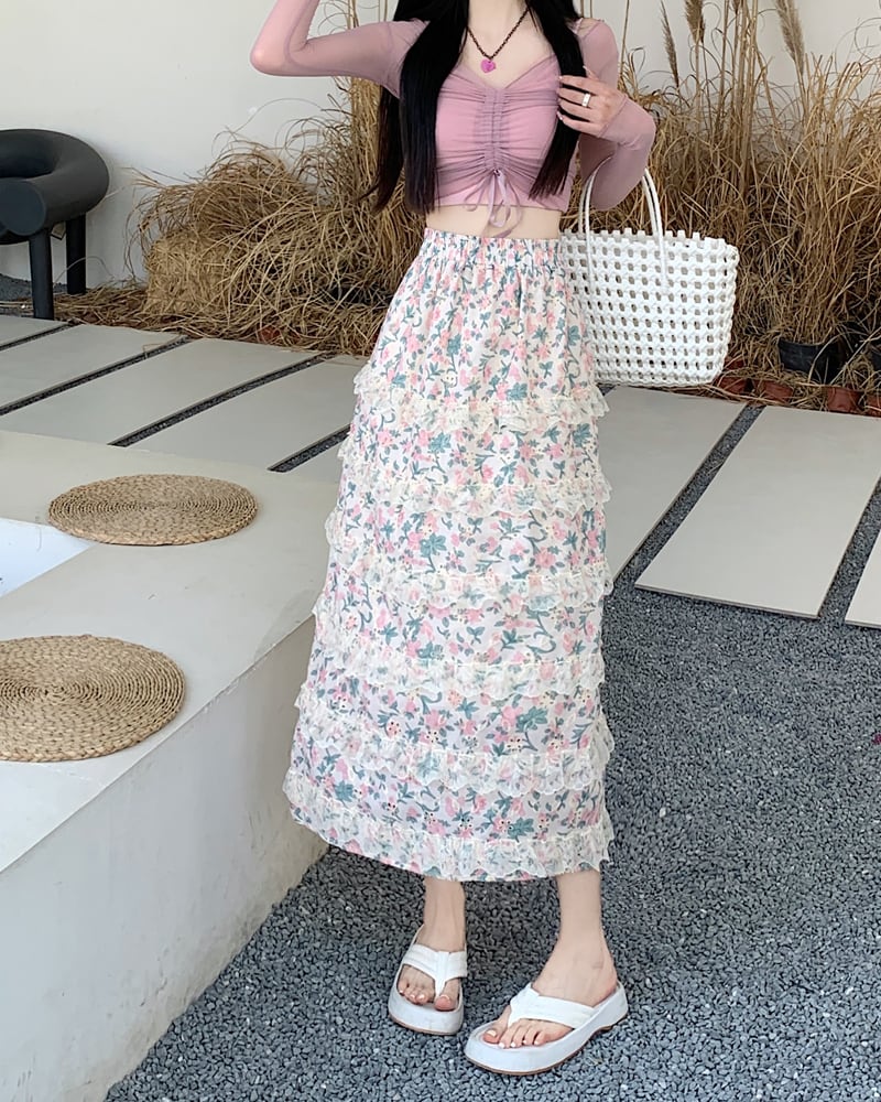 【bottoms】Aライン花柄スカートG20445