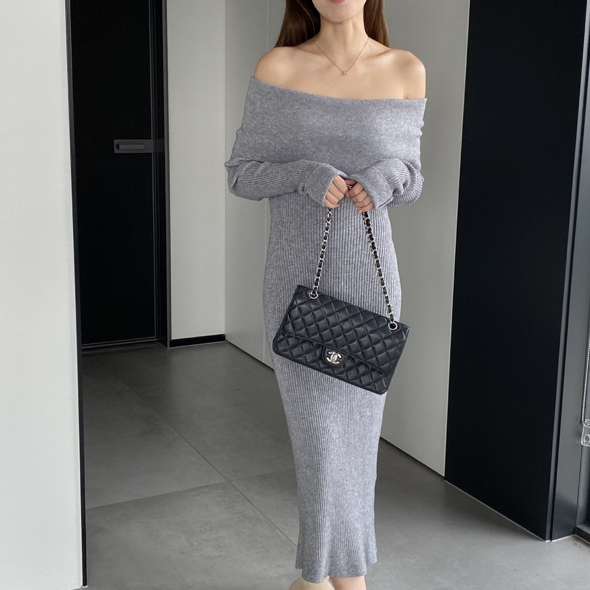 【dress】ボートネックニットワンピース　M18734