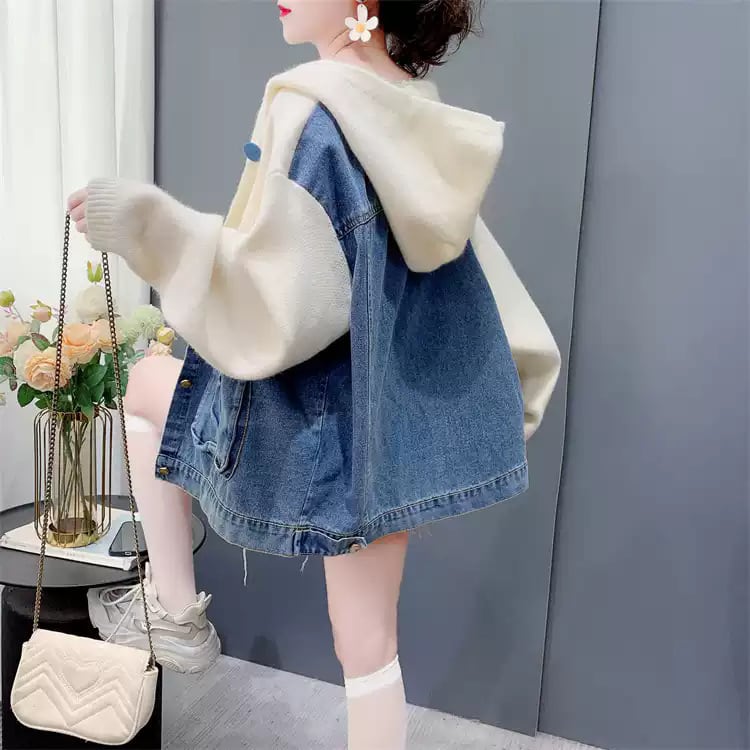 【outer】デニム切り替えニットカーデ　M27046