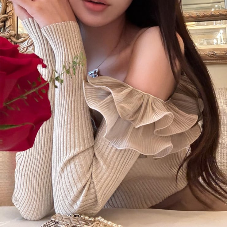 【tops】フリルニットトップス　M27725