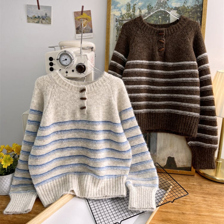 【tops】ボーダー柄ニットセーター　M28626