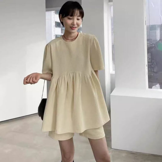 【set】ラウンドネックトップス+ショートパンツ２点セットG21509