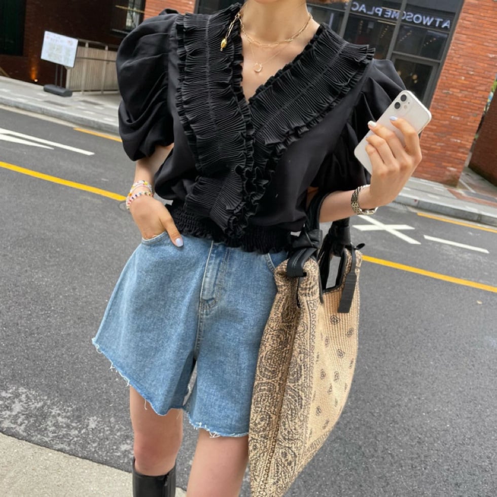 【tops】ギャザーフリルブラウス　M24724