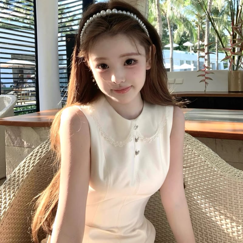 【dress】バックリボンレースドッキングミニワンピース Q8390