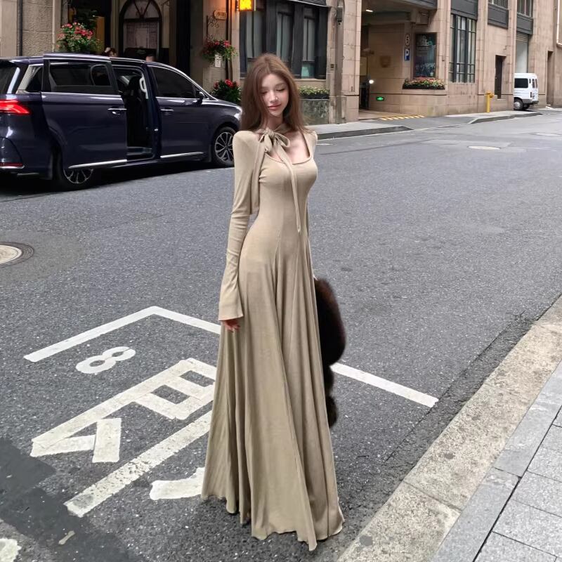 【dress】スクエアネックロングニットワンピース Q8200