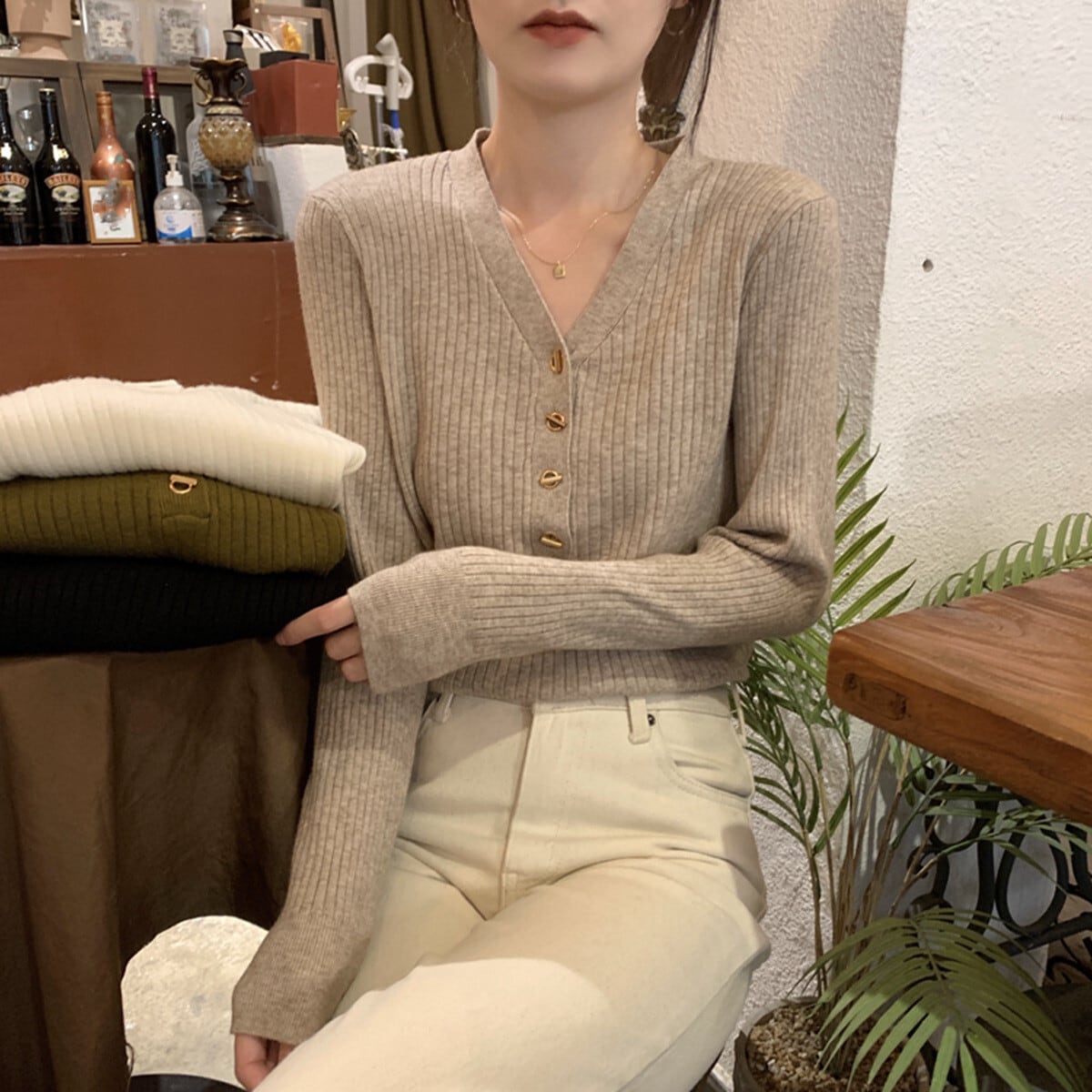 【tops】Vネックニットトップス　M27239