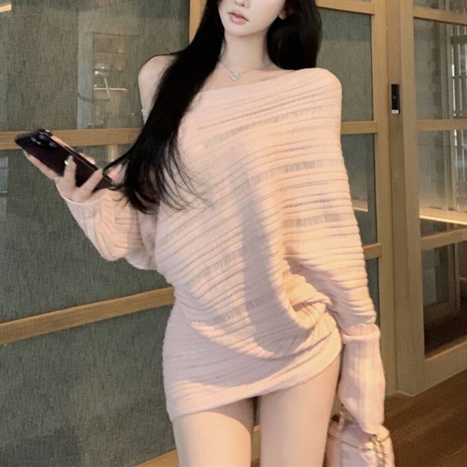 【tops】オフショルダーニットトップス　M29512