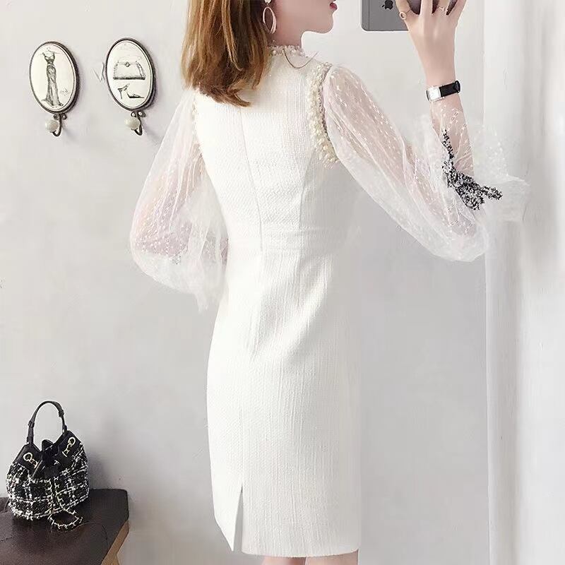 【set】一目惚れ！長袖ラッパ袖レーストップス+Vネック体型カバーベストOL通勤セットアップF1553