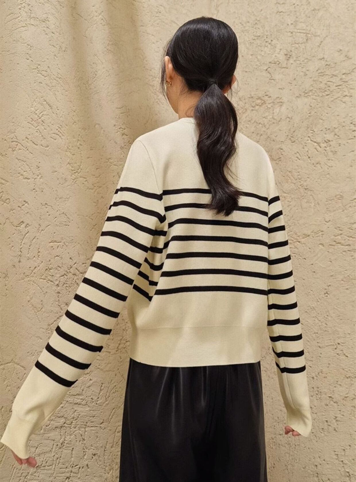 【outer】ボーダー柄ニットカーデ　M27235