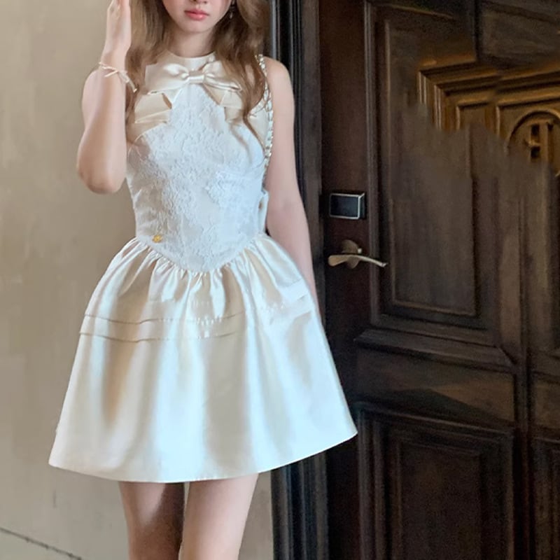 【dress】リボン付きレースワンピース　M24184