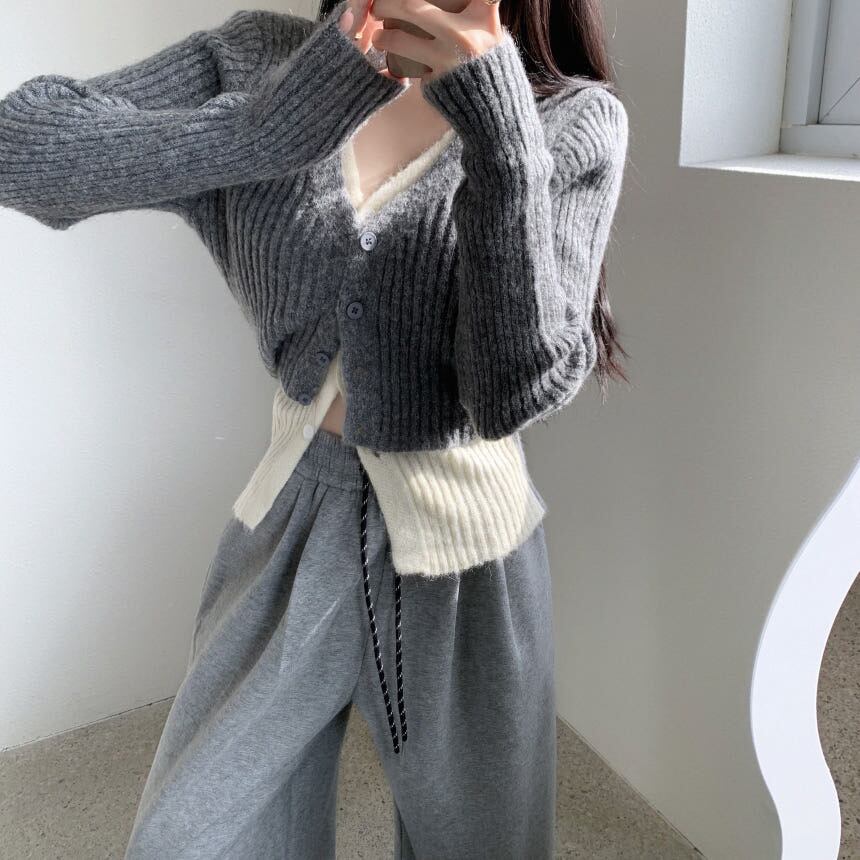 【outer】配色切り替えニットカーデ　M28679