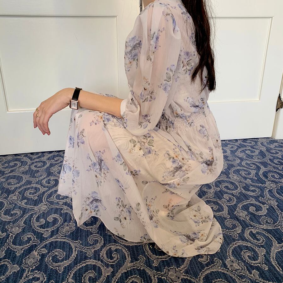 【dress】Vネック花柄シフォンワンピース G20747