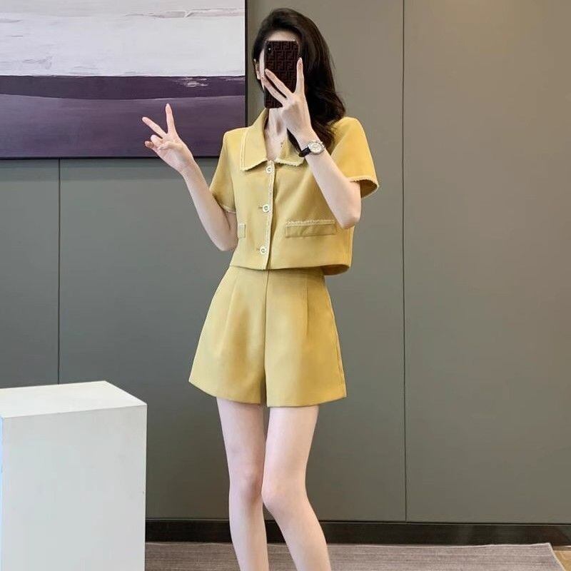 【set】POLOネックトップス+ショートパンツ2点セットF7484