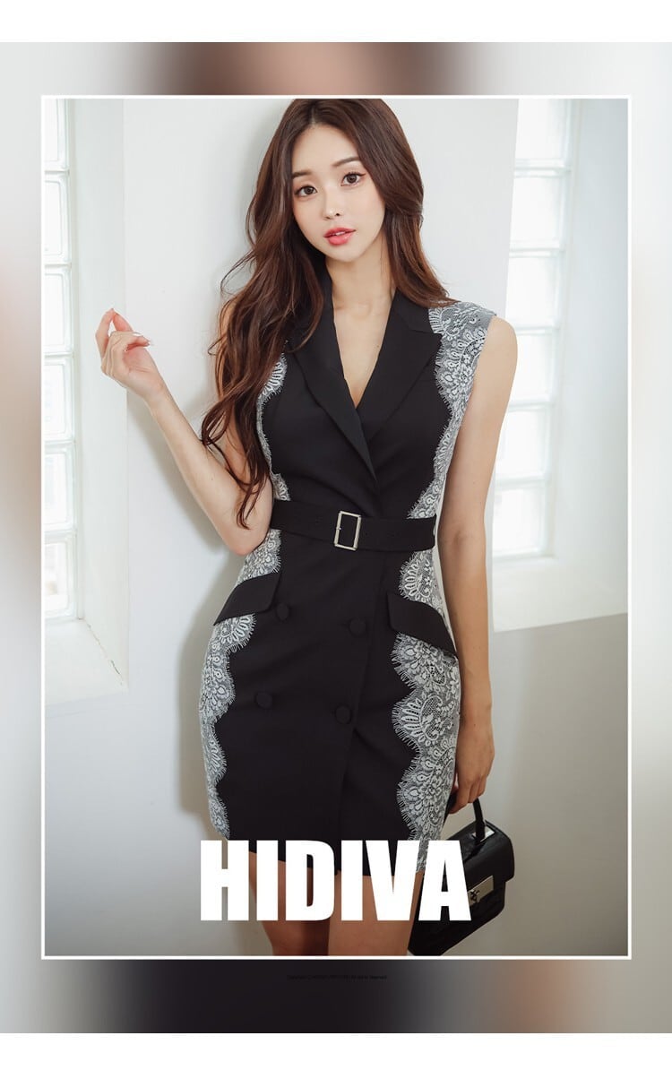 【dress】ノースリーブレース切り替えスーツワンピース G20869