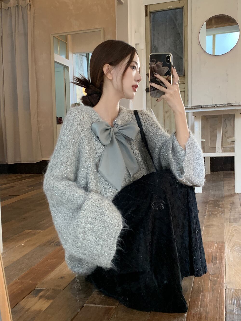 【tops】リボン付きニットセーター　M27460