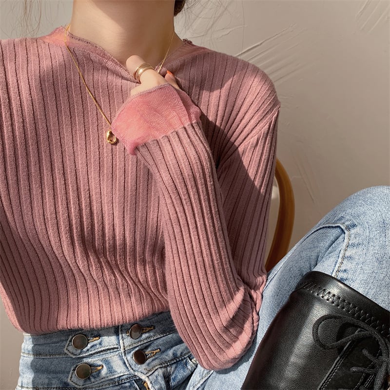 【tops】チュールドッキングニットトップス　M26543