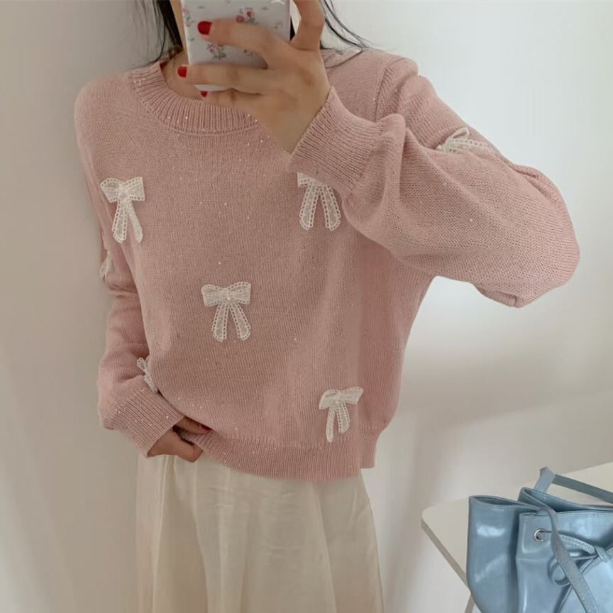 【tops】リボン付きニットセーター　M25921
