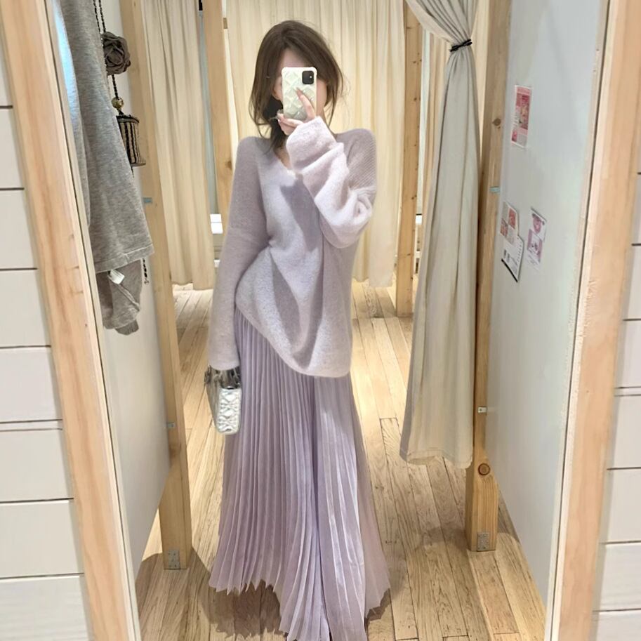 【set】Vネックニットセーター×スカートセット　M27987