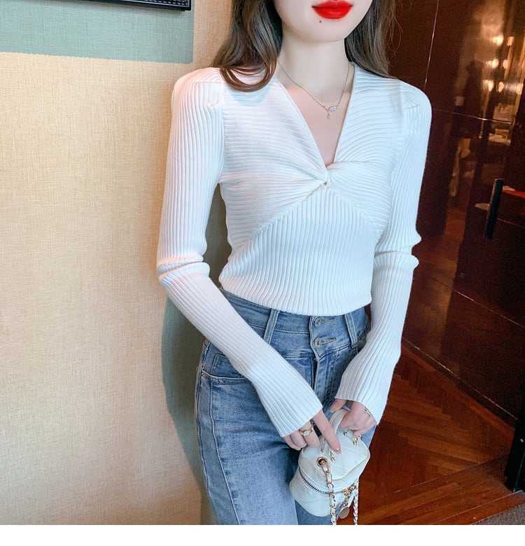 【tops】Vネックニットトップス　M27554