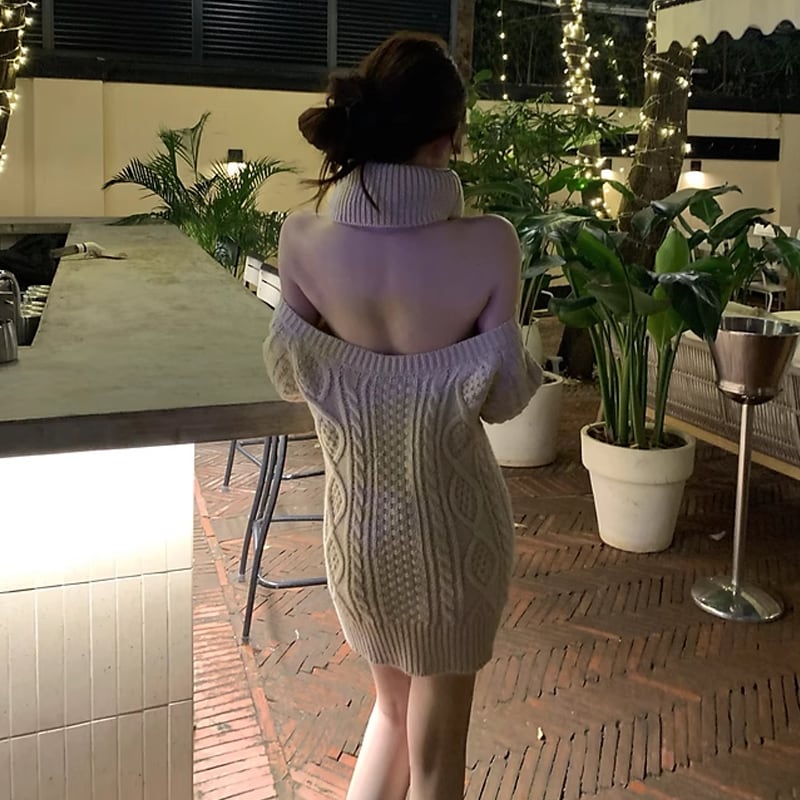 【dress】2wayハイネックホルターネックニットワンピース Q7558