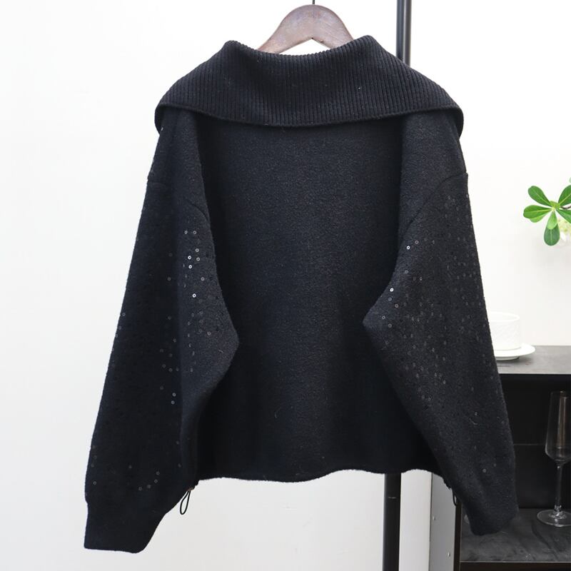 【outer】スパンコール付きニットカーディガン Q7438