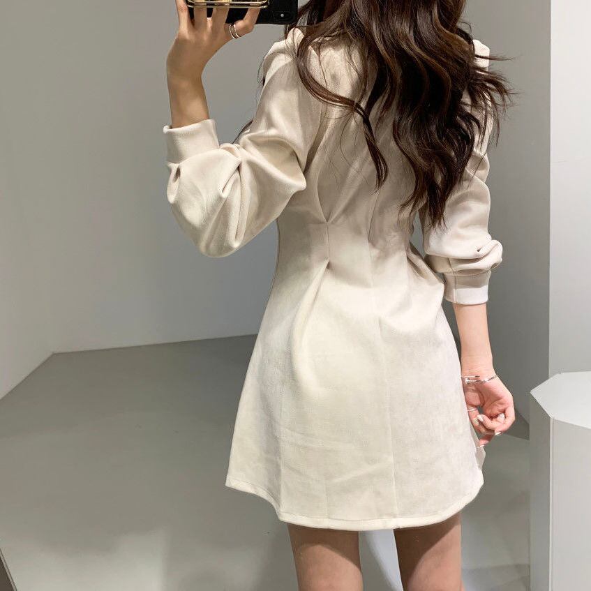 【dress】オシャレ度満点〜2色長袖ラウンドネックAライン韓国ファッション無地秋冬新作ワンピースF0786