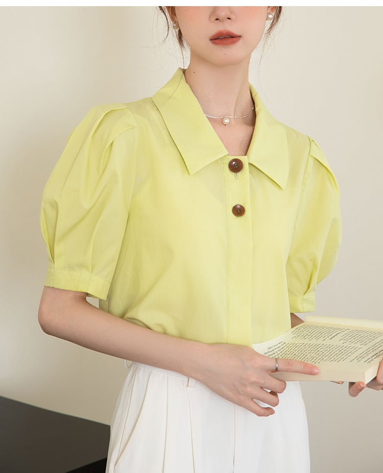 【tops】POLOネックパフスリーブブラウスG21078