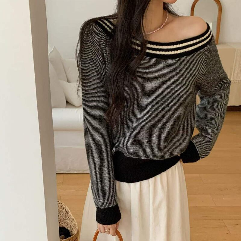 【tops】オフショルダーニットトップス Q8117