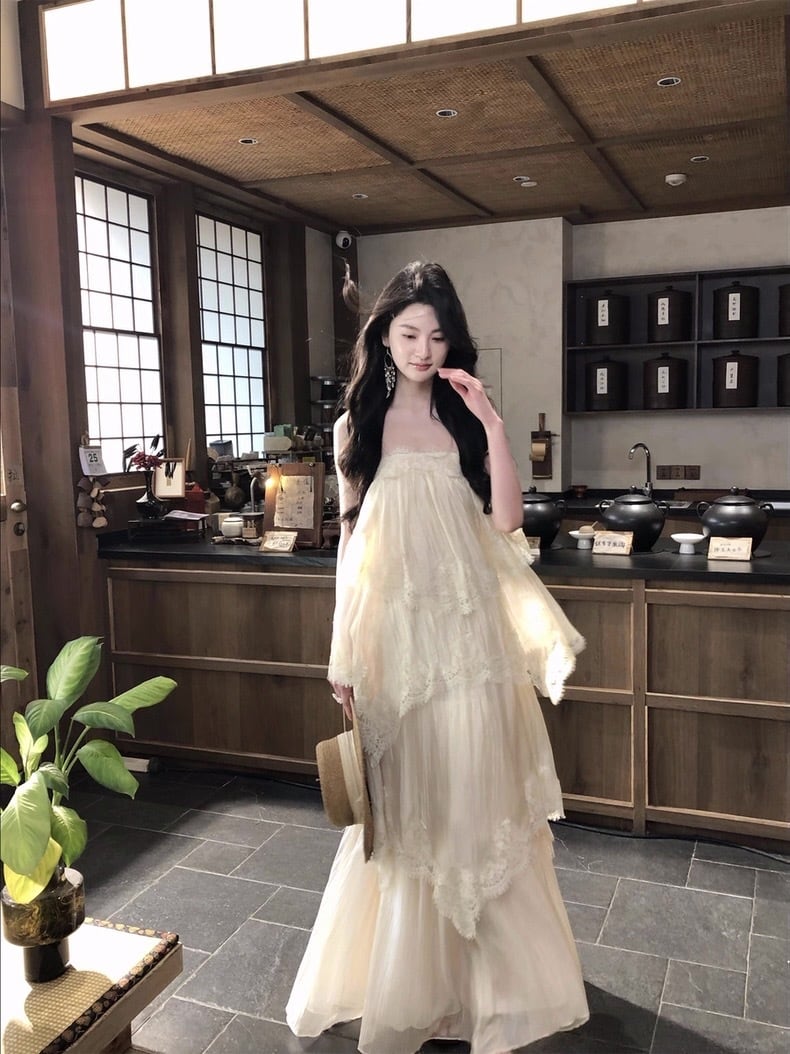 【dress】ティアードロングキャミワンピース Q8358