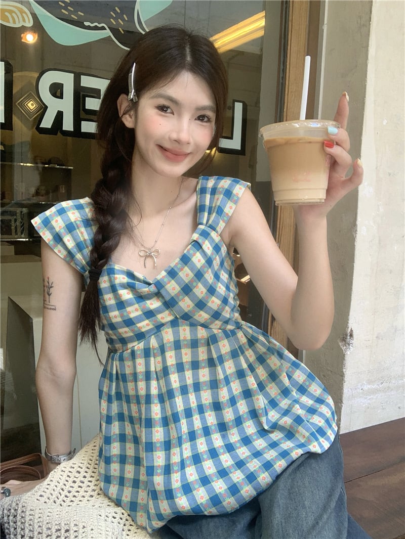 【tops】チェック柄トップス　M25051