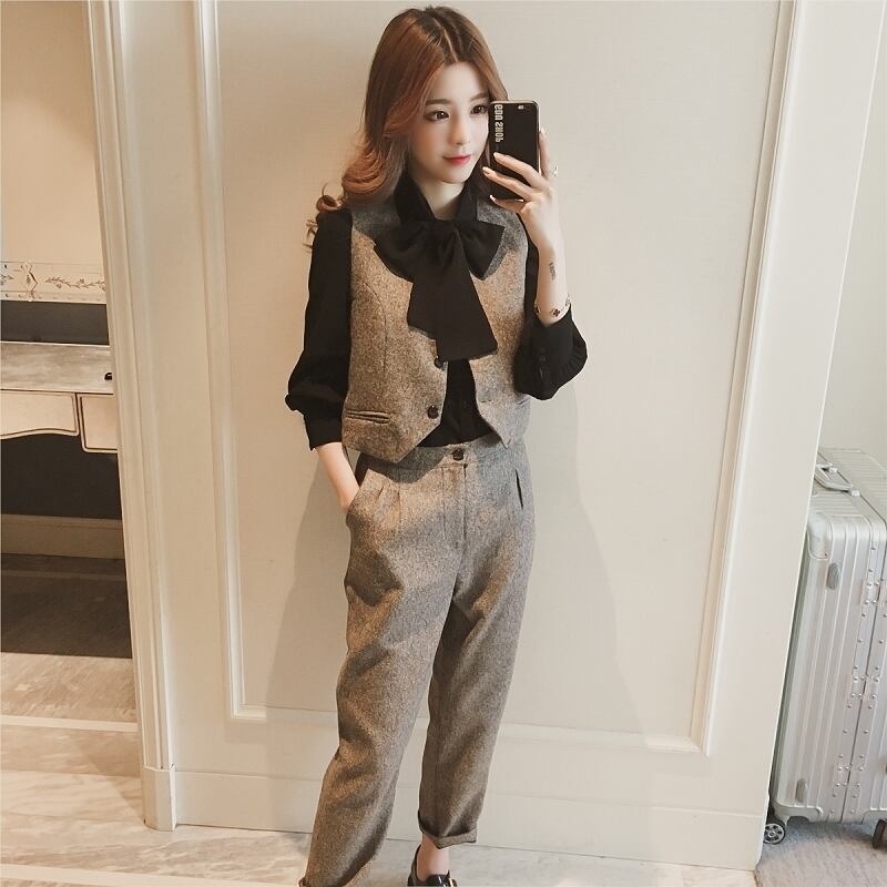 【set】ファッション!気質満点スーツベスト+シャツ+パンツオシャレ3点セット G2525