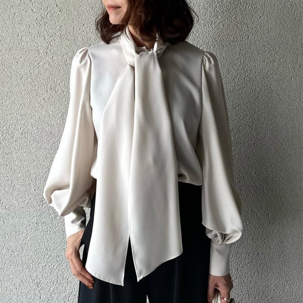 【tops】リボン付きシャツトップス　M28012