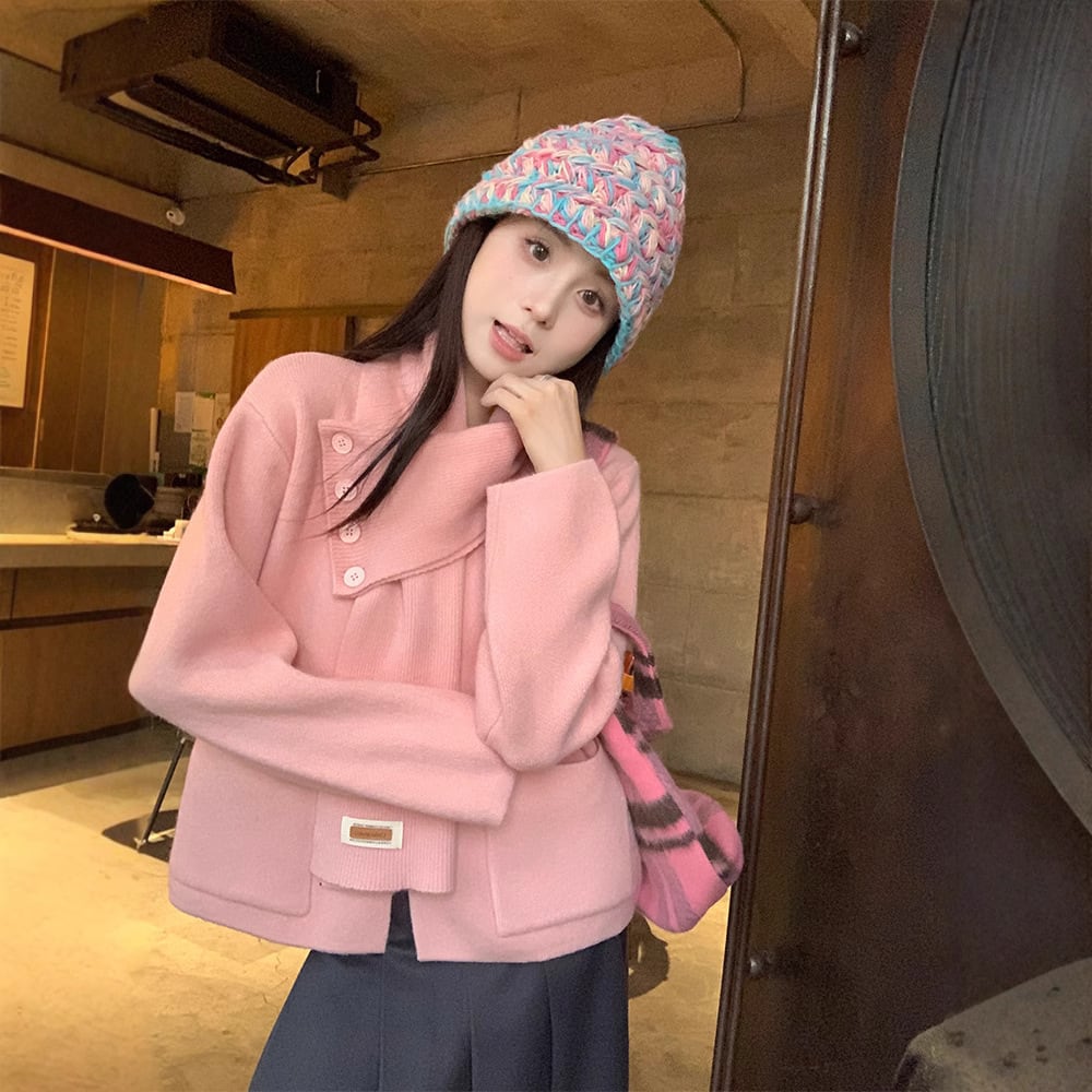 【outer】ニットカーデマフラー付き　M27737