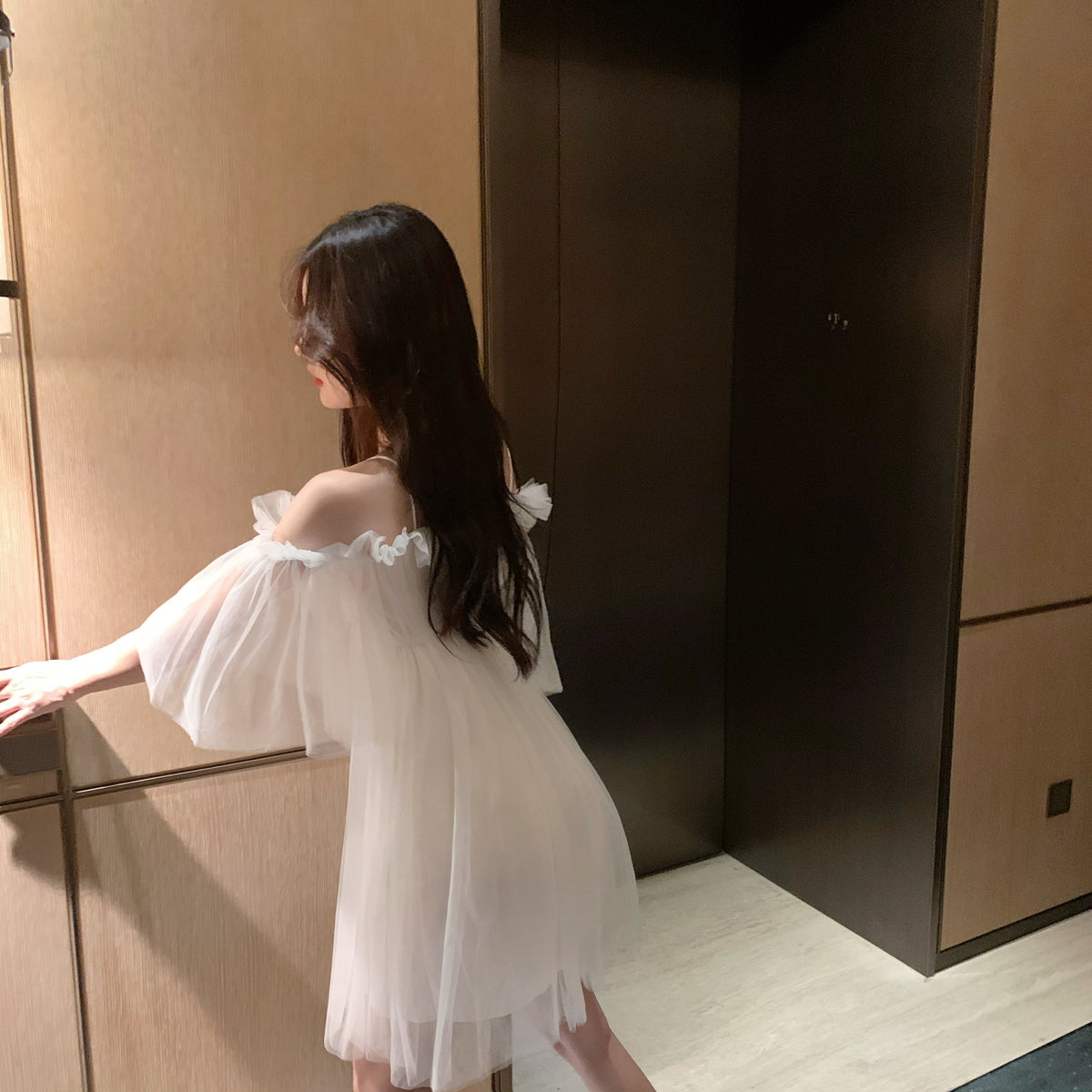 【dress】ギャザーオフショルチュールワンピース　N2666
